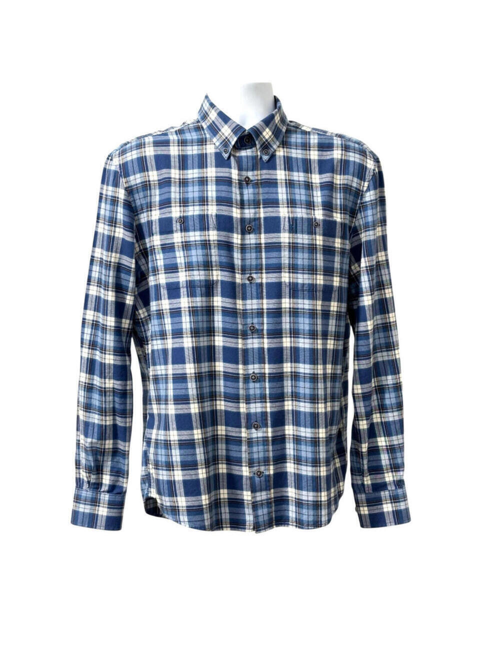 Johnnie-O Flannel Shirt Mens Size Medium Blue/White Plaid Hangin' Out Cotton